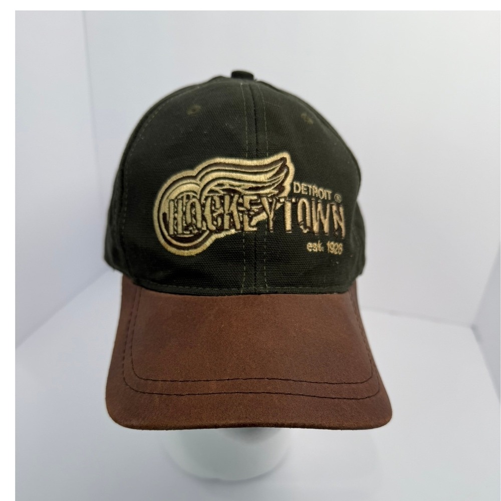 Detroit Red‎ Wings Hockeytown Hat Olive Green Brown Canvas Strapback NHL Cap
